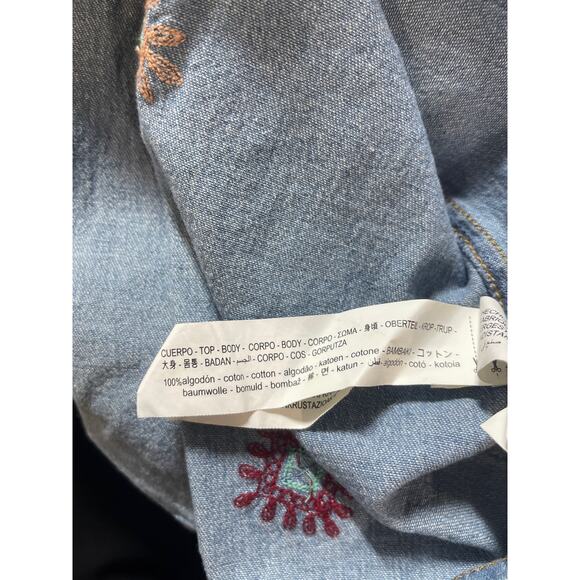 Zara Women's Blue Floral Embroidered Elastic Waist Denim Jeans Maxi Skirt Size S - Picture 5 of 6